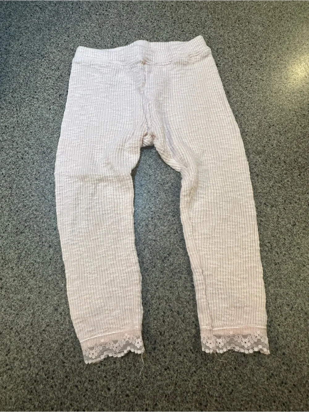 Light Pink Ribbed Lace Hem Leggings